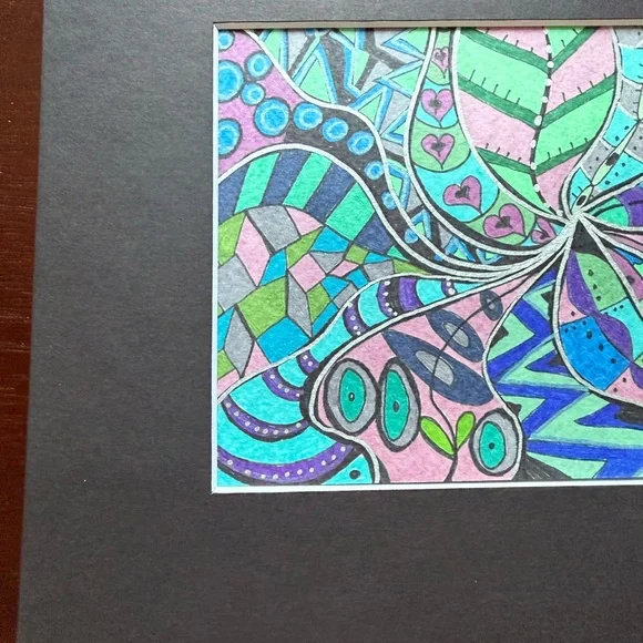 Original hand drawn intuitive abstract art with mat. Art is 5 x 7, with mat - Picture 3 of 5